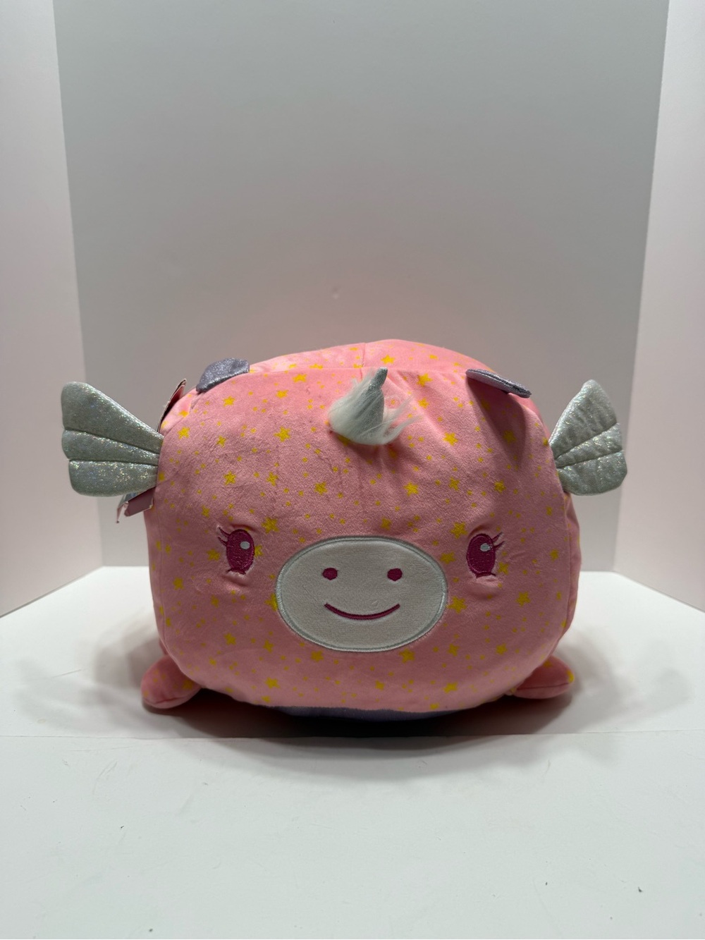 Pink Starry Unicorn Plush with Silver Sparkle Wings -snuggle buddy